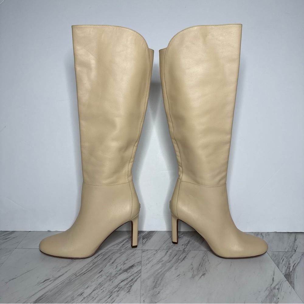 Sam Edelman Shauna Eggshell Leather Tall Heeled Boots 7 1/2 M - Picture 8 of 16